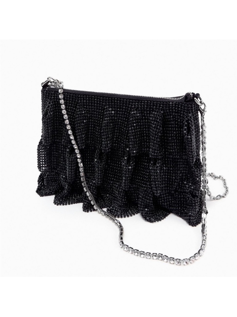 Zara Black Beaded Ruffle Crossbody Bag
